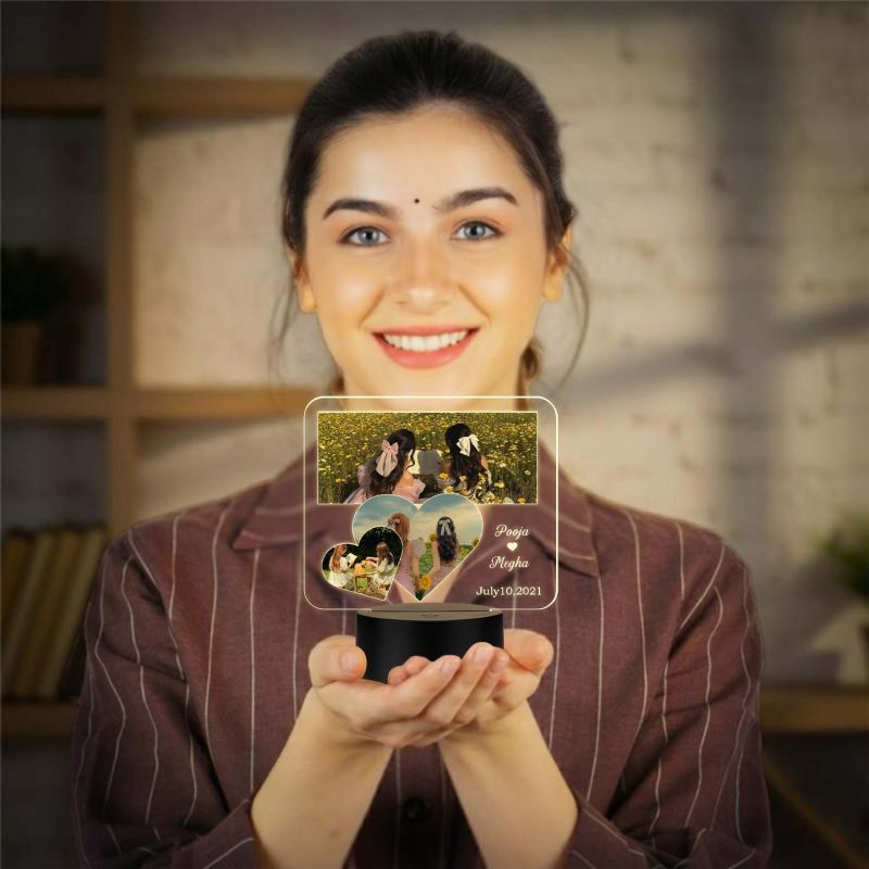 Personalized Best Friend LED Night Lamp Custom with Name & Date Birthday Gift for Bestie Gift for Sister Warm White Light